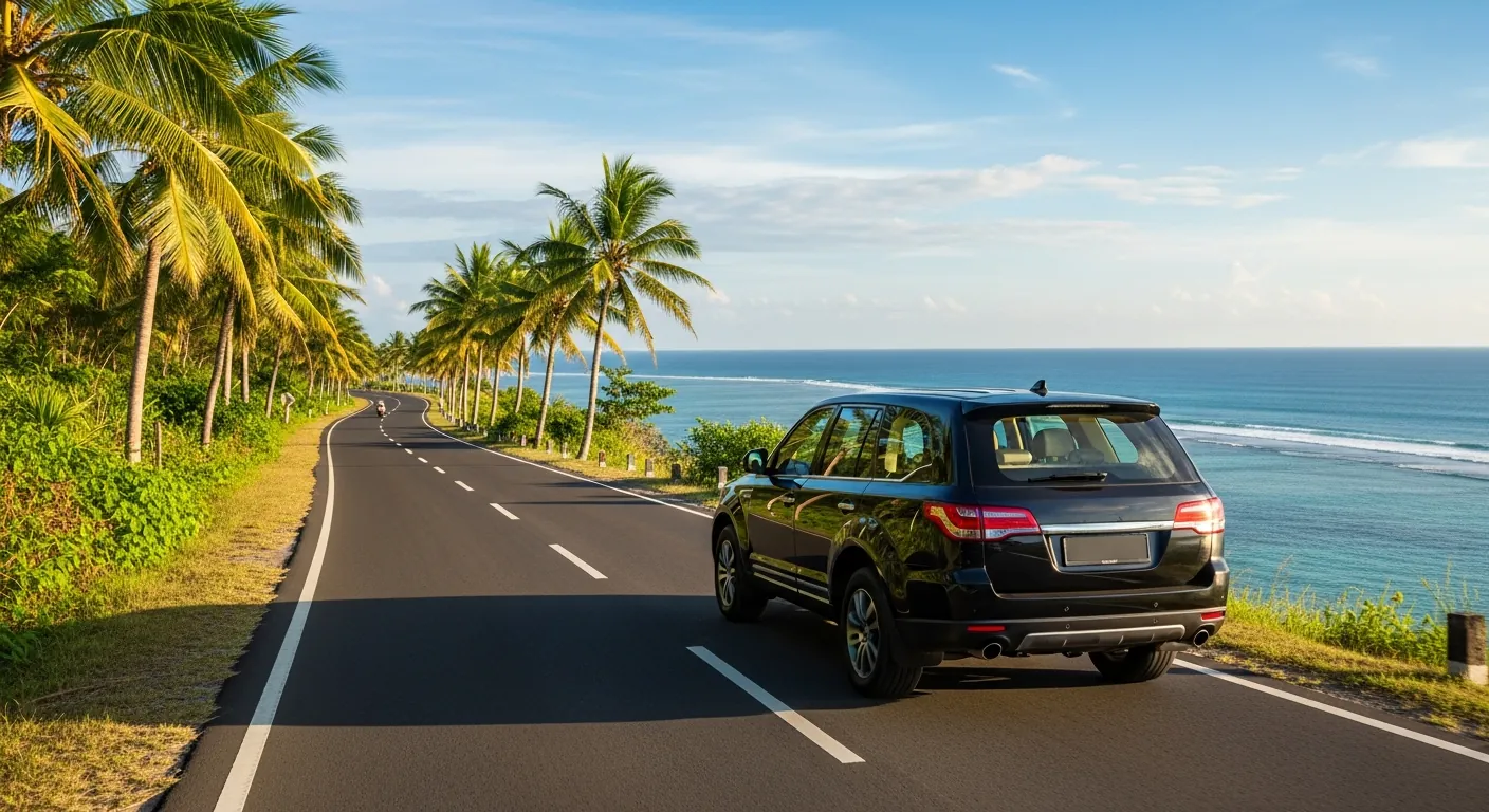Private transfer car on a Lombok coastal road